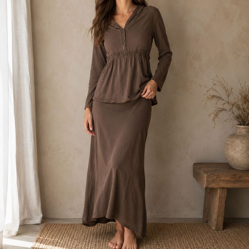 Vintage Angelheart Designs Maxi Dress Small Brown Pockets Langenlook Peplum